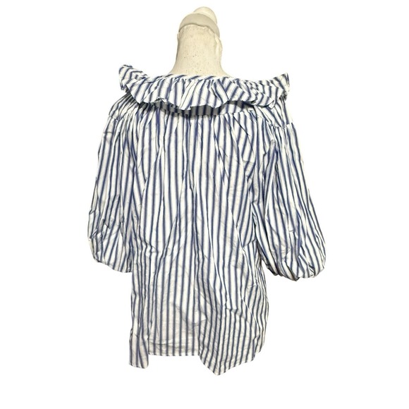 Mille Resort & Travel May Ruffle Striped Cotton Blouse - Blue $168 - Picture 3 of 4